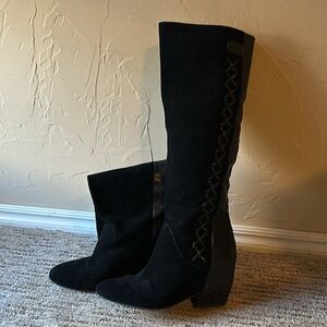 Gianni Bini Size 9 Black Velvet and Leather Knee high boots Excellent Condition